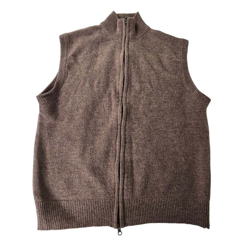 Saks Fifth Ave EUC full zip wool sweater vest XL brown tan taupe